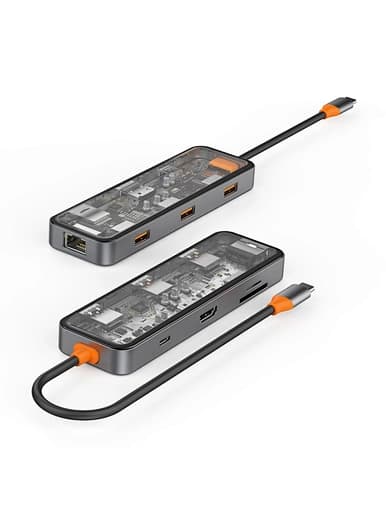 כבל מתאם WIWU Cyber Hub CB008 8in1 USB3.0*2+USB2.0*1+SD+TF+HDMI(4K)+PD+RJ45 100W