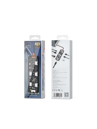 כבל מתאם WIWU Cyber Hub CB008 8in1 USB3.0*2+USB2.0*1+SD+TF+HDMI(4K)+PD+RJ45 100W