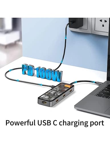 כבל מתאם WIWU Cyber Hub CB008 8in1 USB3.0*2+USB2.0*1+SD+TF+HDMI(4K)+PD+RJ45 100W