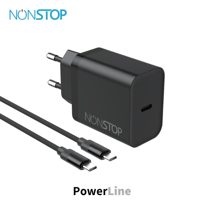 מטען בית שחור +כבל NONSTOP PowerLine PD 20W C-C