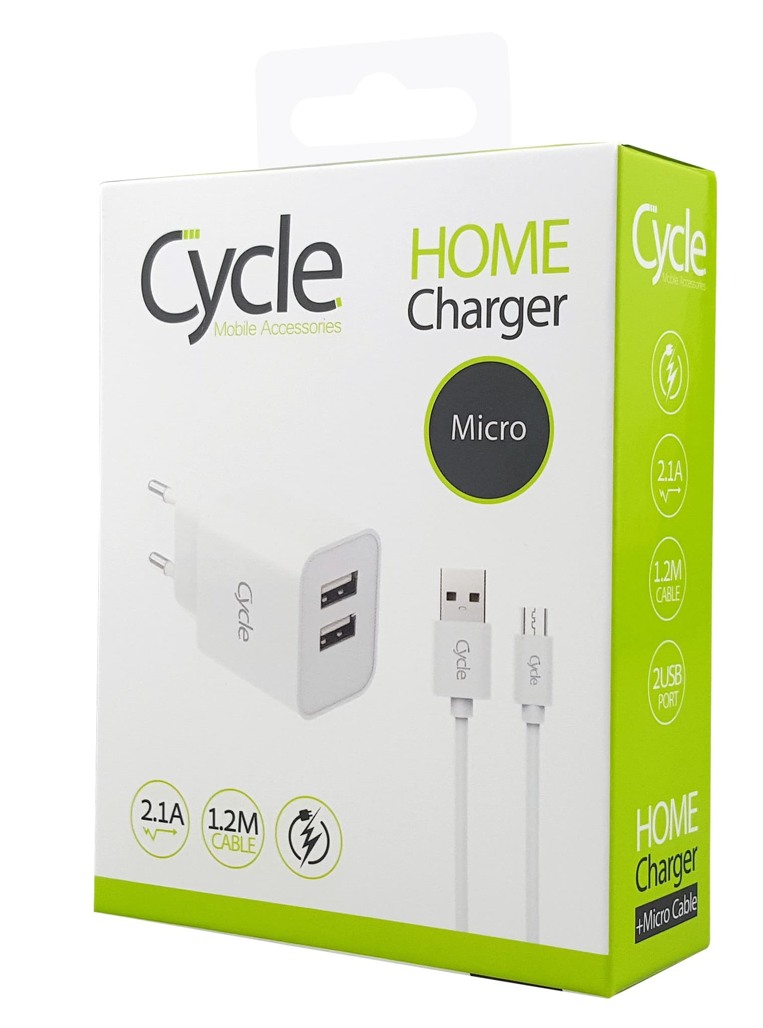 מטען קיר Cycle CYH2A-M עם 2 יציאות USB + כבל Micro USB