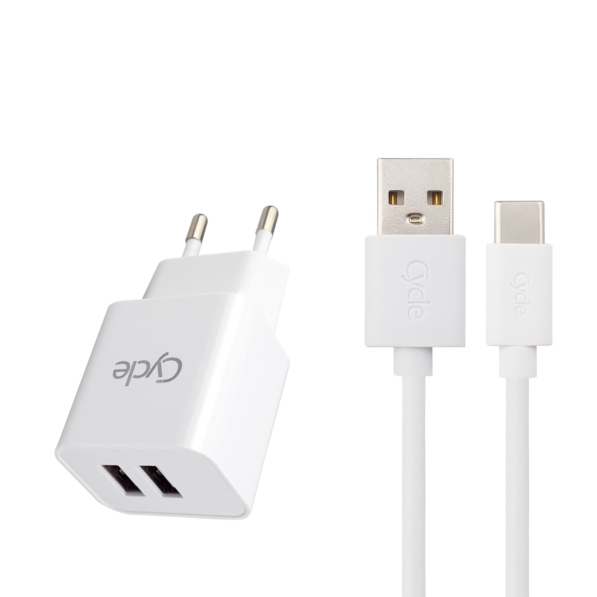מטען קיר Cycle CYH2A-T עם 2 יציאות USB + כבל Type-C
