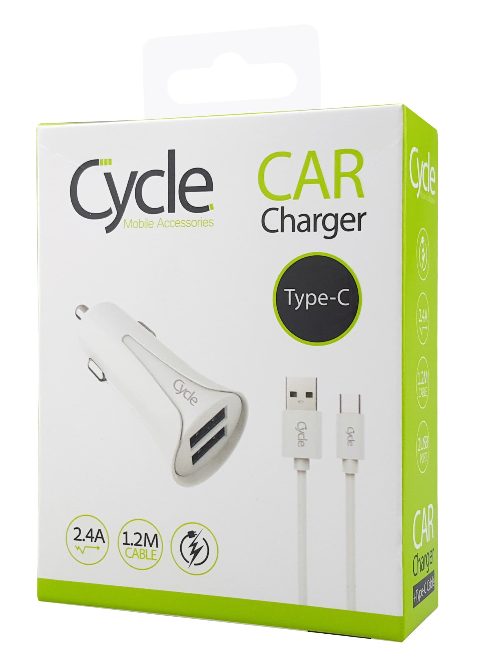 Cycle Car 2A 2USB Type-c - מטען רכב + כבל טייפ סי