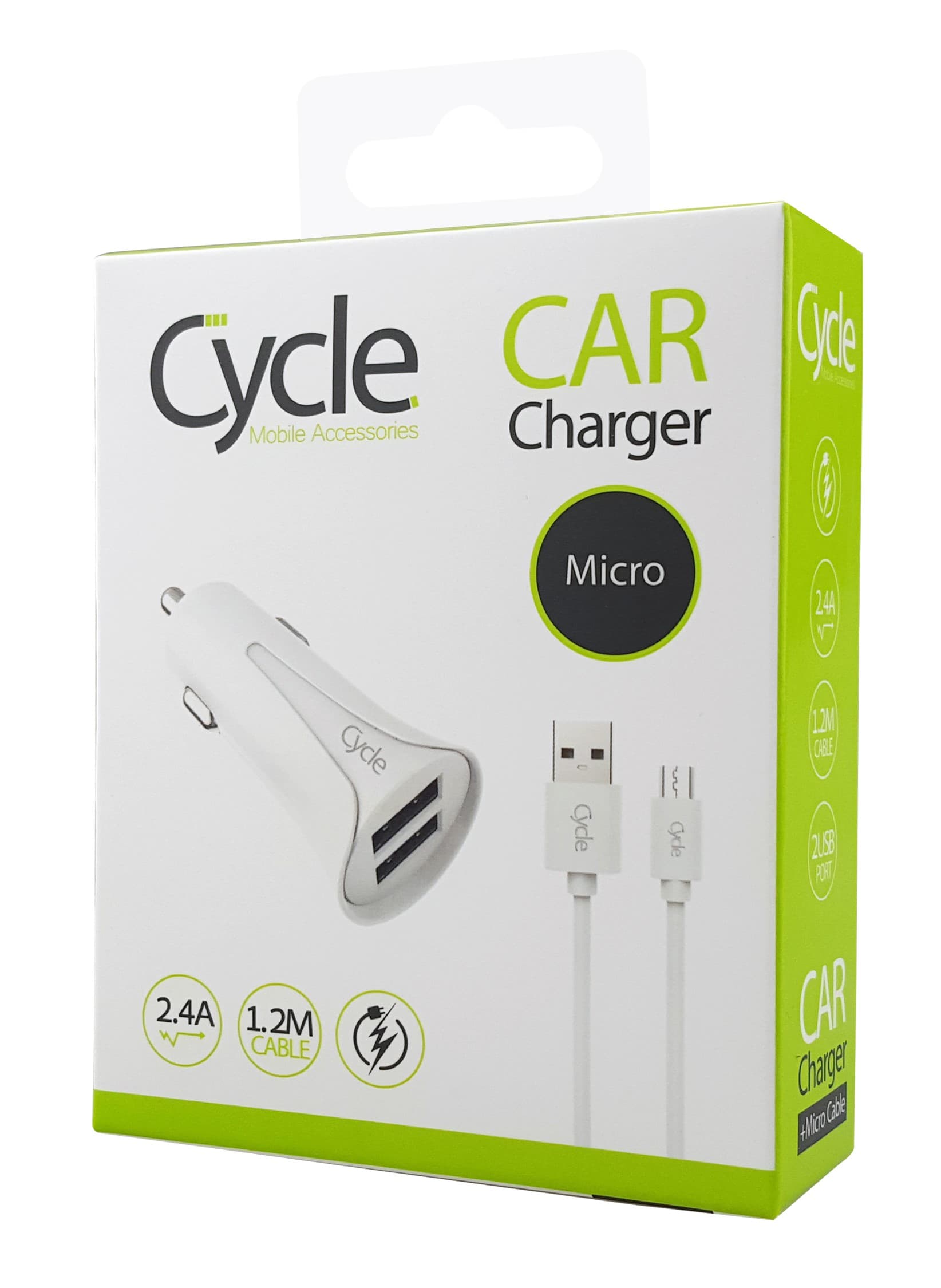 Cycle Car 2A 2USB Micro - מטען רכב + כבל מיקרו