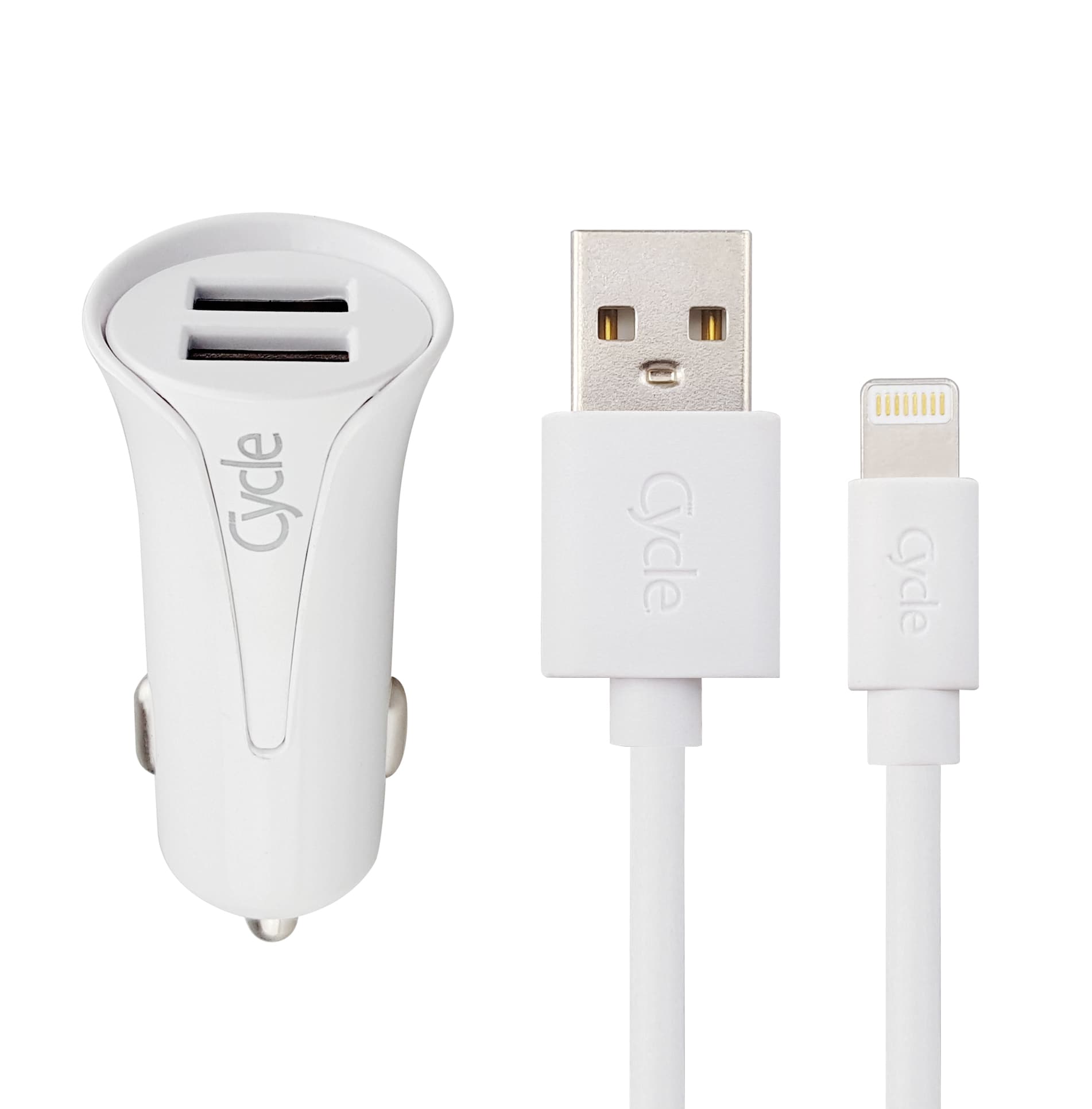 Cycle Car 2A 2USB Lightning - מטען רכב + כבל איפון