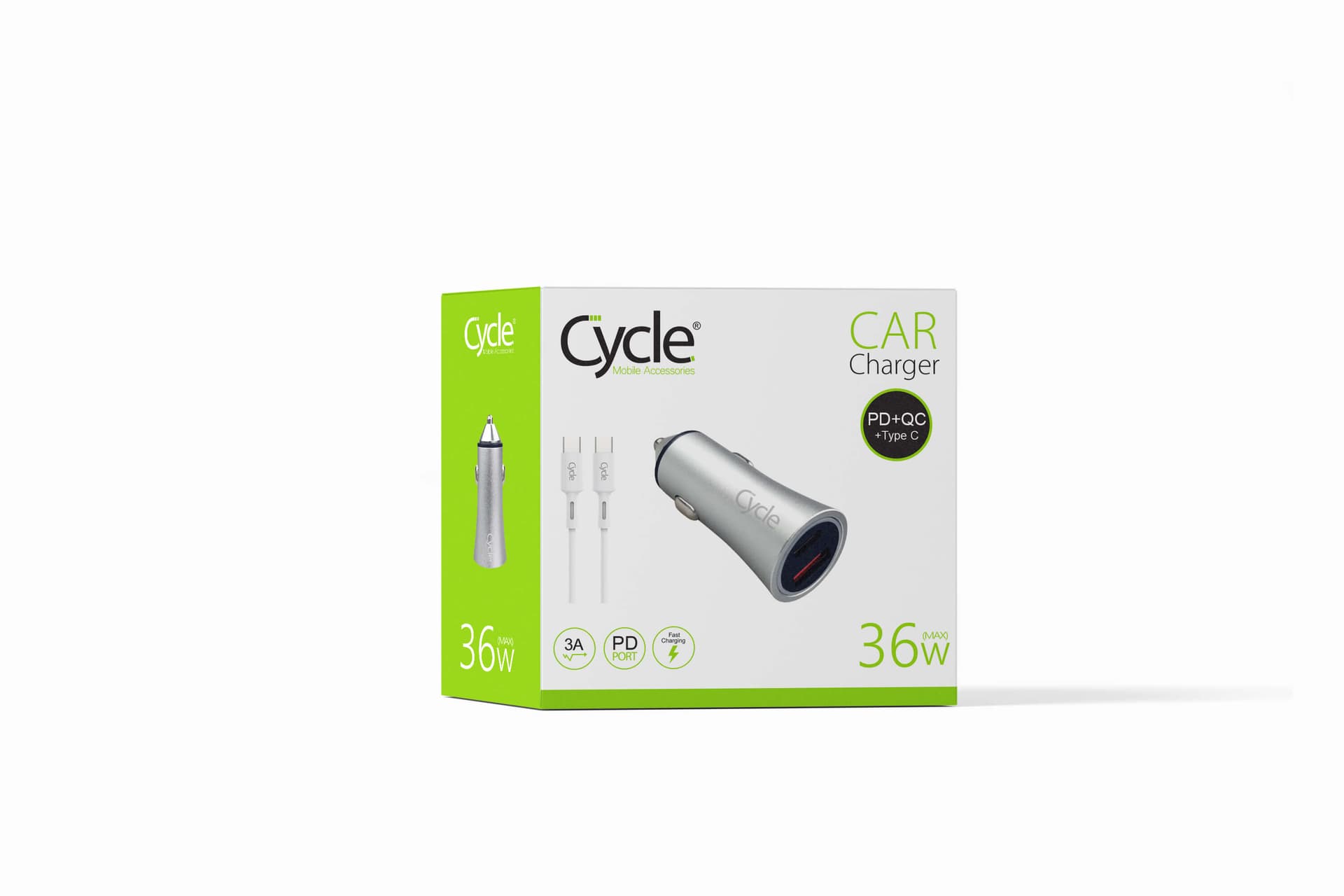 מטען רכב מהיר Cycle CYCPD-T עם יציאת USB בתקן QC3.0 36W + כבל Type-C
