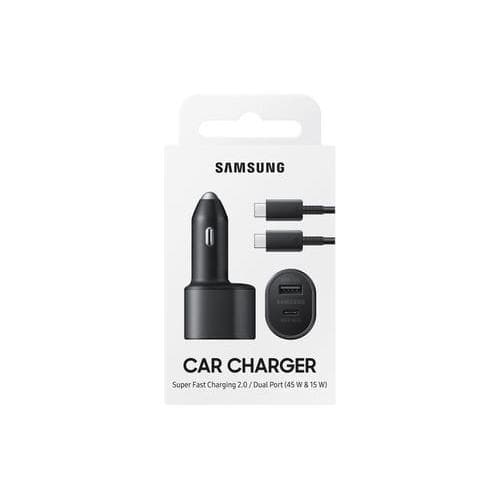 מטען רכב 2 יציאות Samsung 45w +כבל TYPE C יבואן רשמי