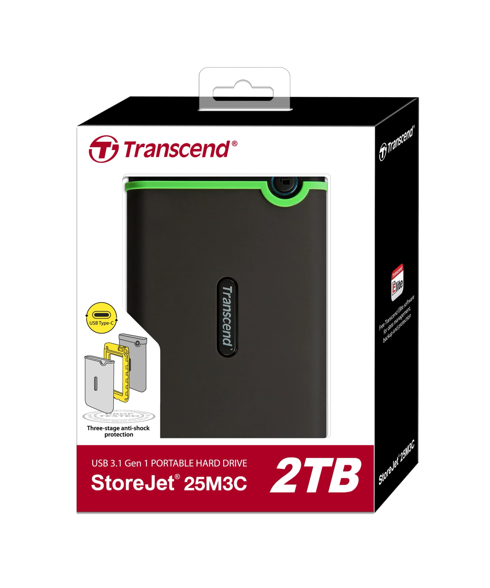 כונן קשיח ‏חיצוני Transcend StoreJet 25H3 TS2TSJ25M3S 2000GB יבואן רשמי - נפח 2TB