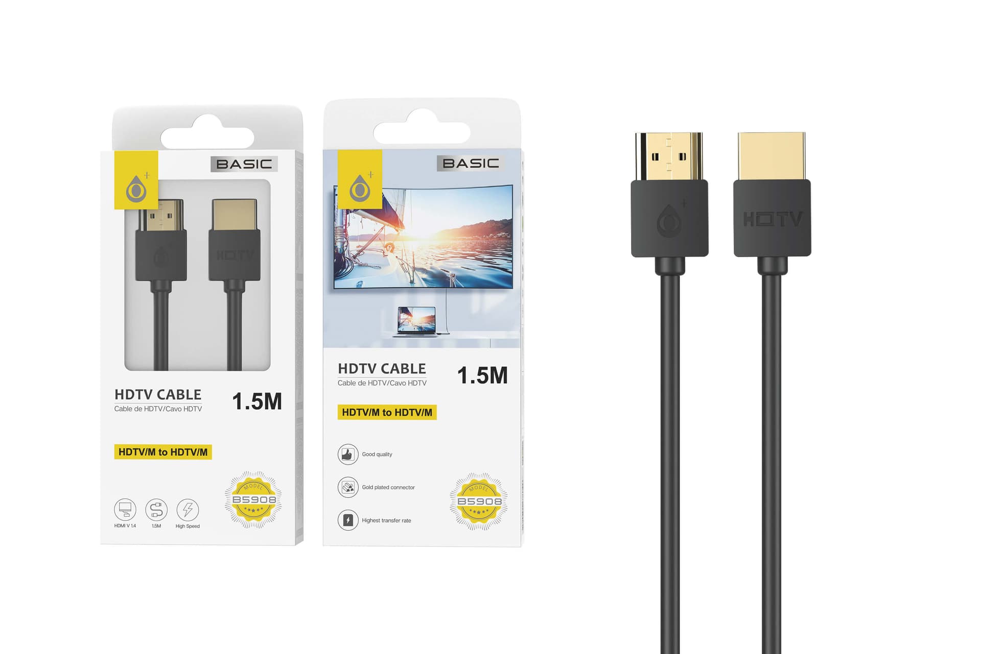 כבל HDMI 1.4 איכותי One Plus B5908 באורך 1.5 מטר