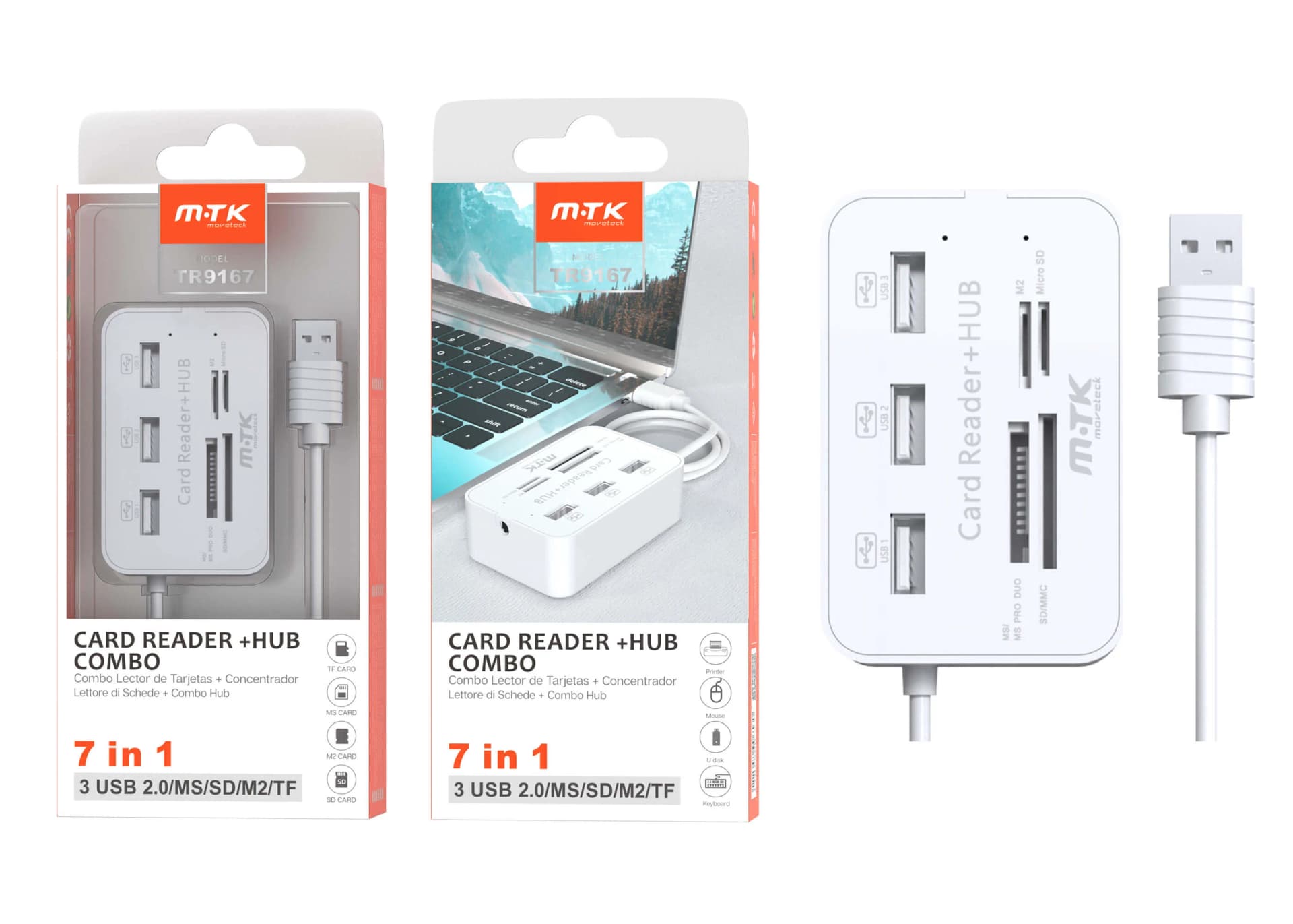 מפצל USB + קורא כרטיסי זיכרון 7 ב-1 MTK TR9167