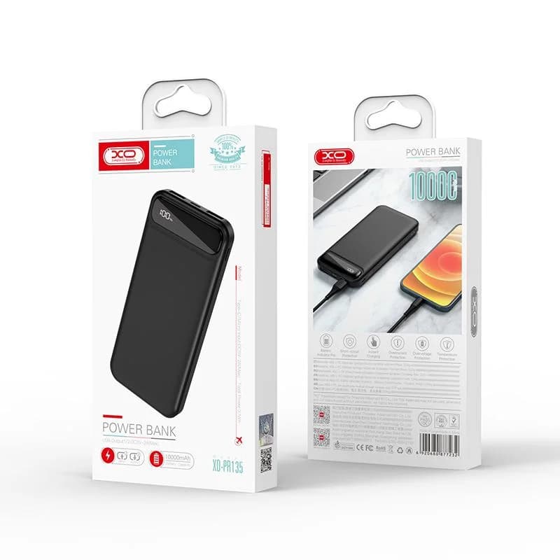 מטען נייד עם צג XO PR135 10,000mAh  שחור