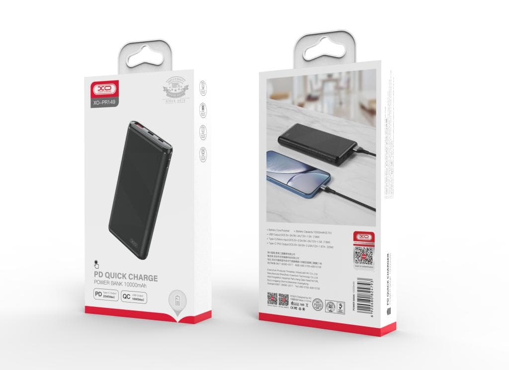 מטען נייד מהיר XO PR149 10,000mAh PD 20W + QC3.0 18W שחור