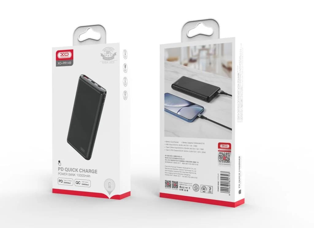 מטען נייד מהיר XO PR149 10,000mAh PD 20W + QC3.0 18W שחור