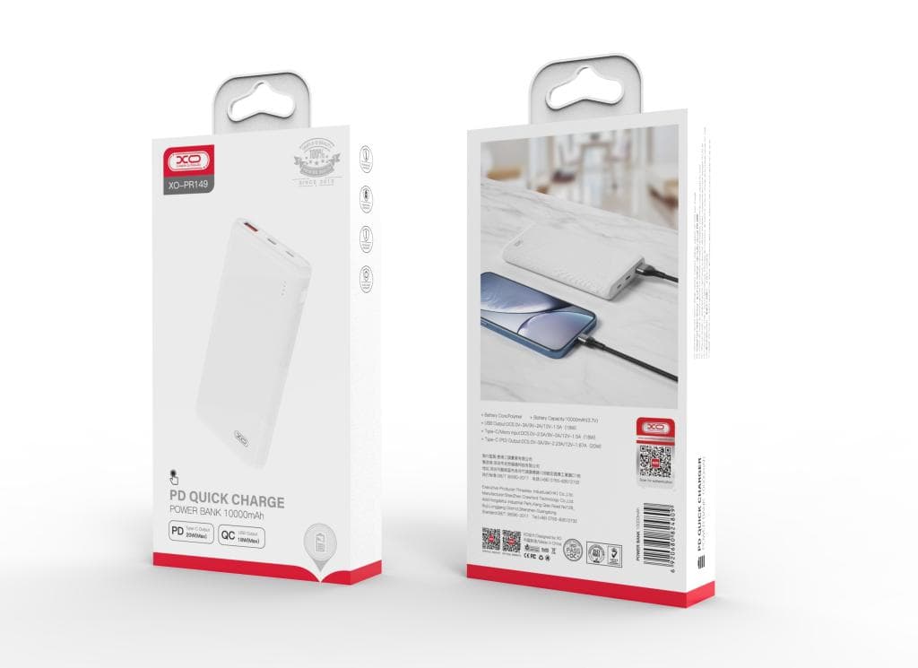 מטען נייד מהיר XO PR149 10,000mAh PD 20W + QC3.0 18W לבן