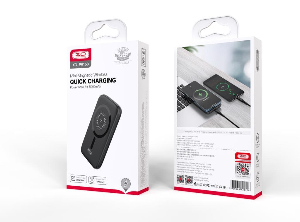 מטען נייד אלחוטי 5,000mAh-PD 20W סוללת גיבוי MagSafe XO-שחור