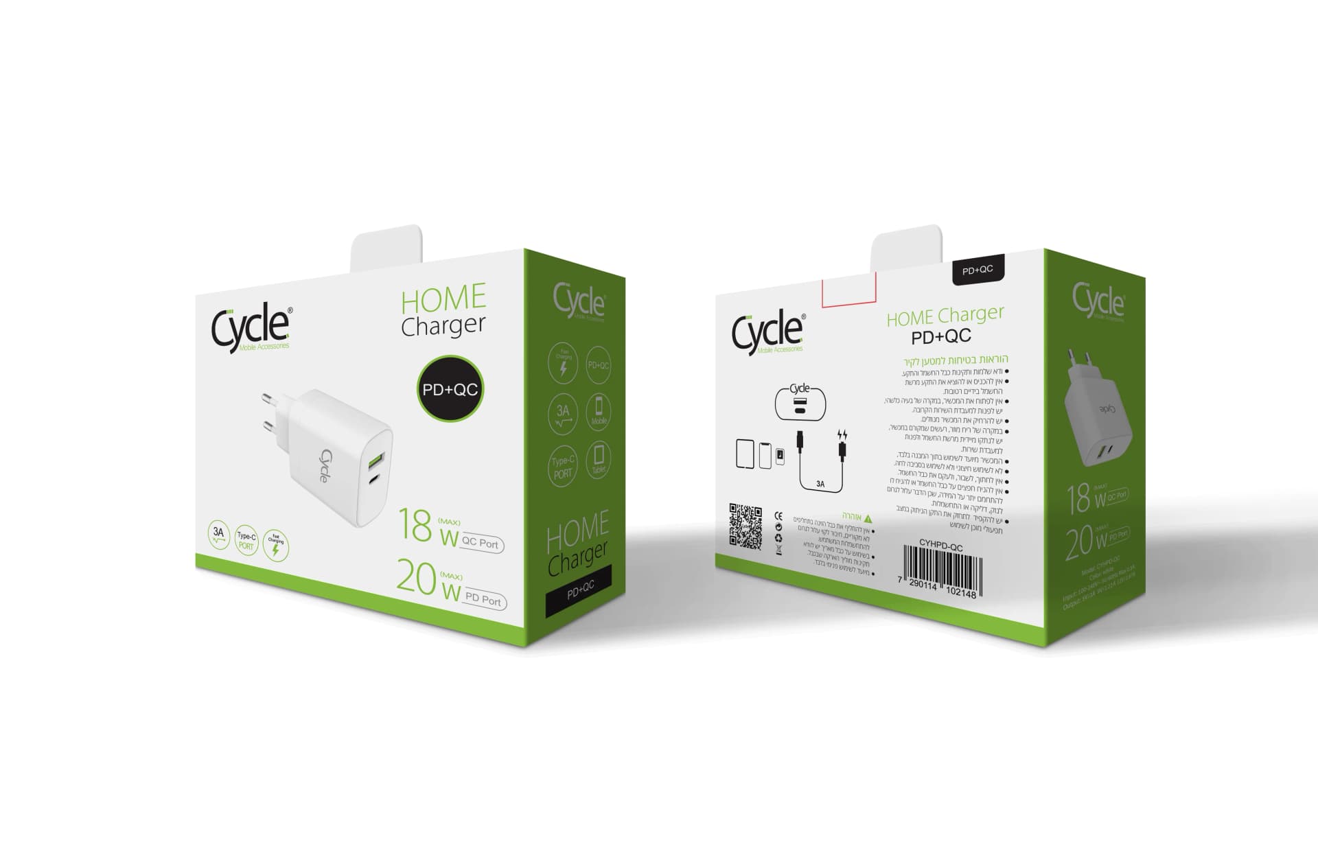 מטען מהיר במיוחד Cycle-QC QC3.0 18W PD 20W