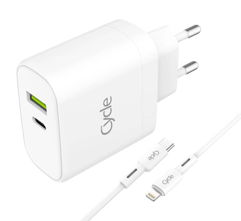 מטען מהיר Cycle-QC3.0 20W כולל כבל כבל אייפון Lightning