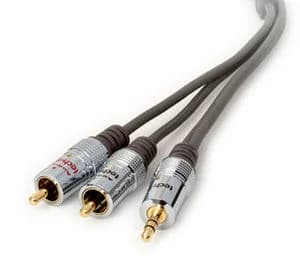 כבל אודיו פרימיום 3.5 מ"מ זכר ל-2xRCA זכר מוזהב אורך 5 מטר