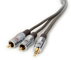 כבל אודיו פרימיום 3.5 מ"מ זכר ל-2xRCA זכר מוזהב אורך 5 מטר