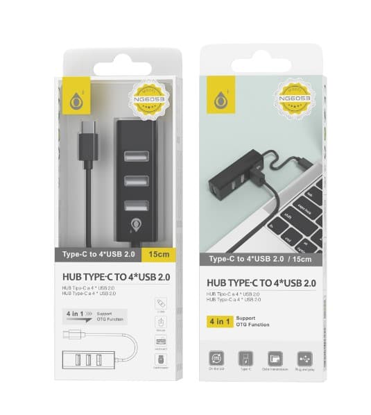 מפצל בחיבור TYPE-C ל-4 יציאות OnePlus NG6053 USB 2.0