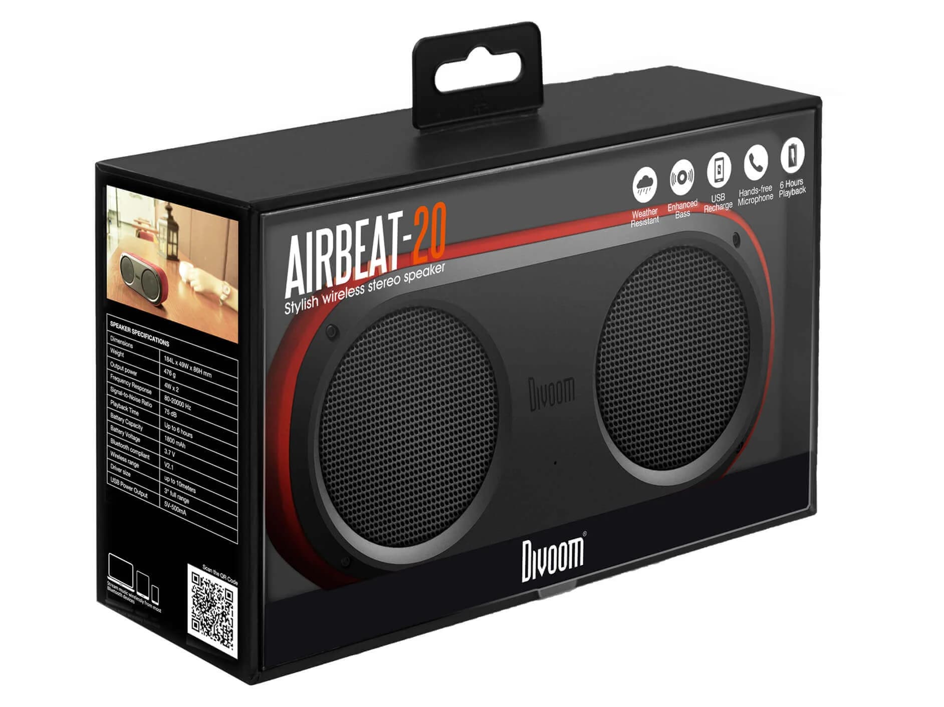 רמקול נייד Divoom Airbeat 20 אדום - איכות אמריקאית
