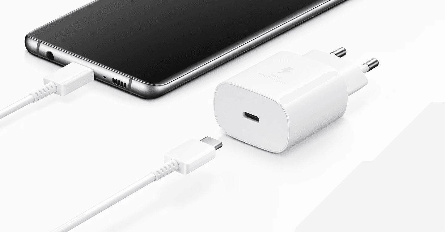 מטען קיר Samsung Super Fast Travel Charger 25W + כבל טייפ סי לבן יבואן רשמי