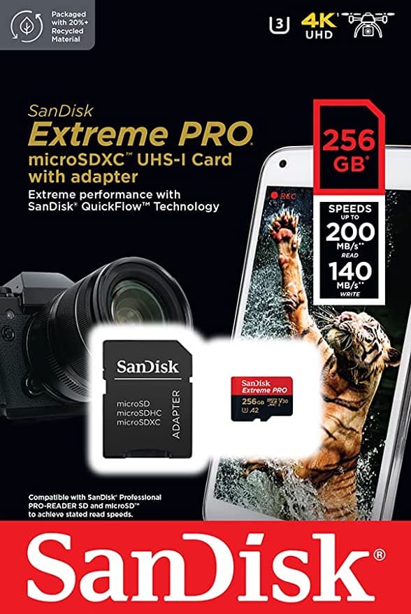 כרטיס זיכרון SanDisk Extreme Pro microSDXC SDSQXCD-256G A2 V30 נפח 256GB