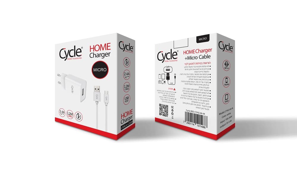 מטען קיר Cycle CYH2.4A-M RED עם יציאת USB + כבל Micro