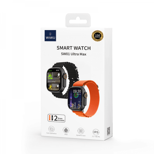 שעון ספורט חכם בעברית WIWU SW01 Ultra Max -שחור כולל 2 רצועות