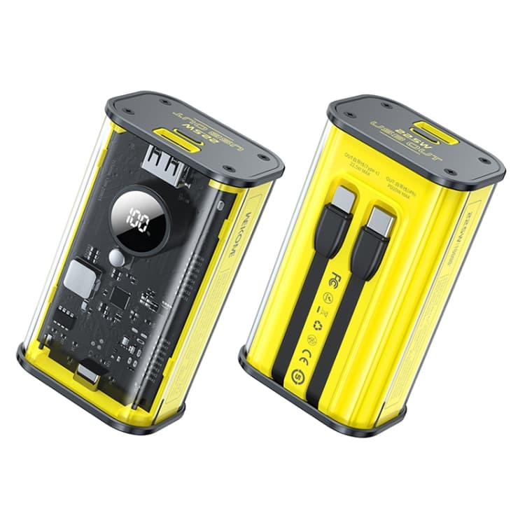 מטען נייד WEKOME WP-345 10,000mA PD20W +22.5W כבלים מובנים, צהוב