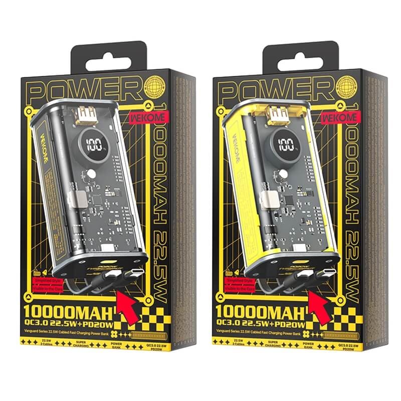 מטען נייד WEKOME WP-345 10,000mA PD20W +22.5W כבלים מובנים, צהוב