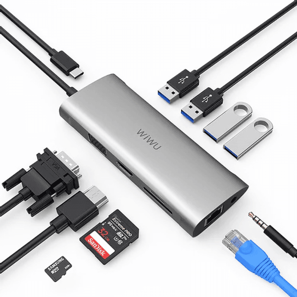 כבל מתאם WIWU Alpha 11in1 USB*4+HDMI+SD+TF+RJ45+VGA+3.5mm+Type C