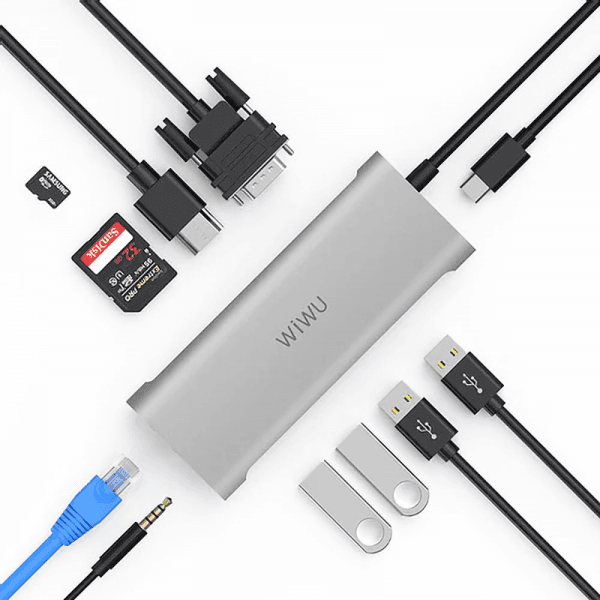 כבל מתאם WIWU Alpha 11in1 USB*4+HDMI+SD+TF+RJ45+VGA+3.5mm+Type C