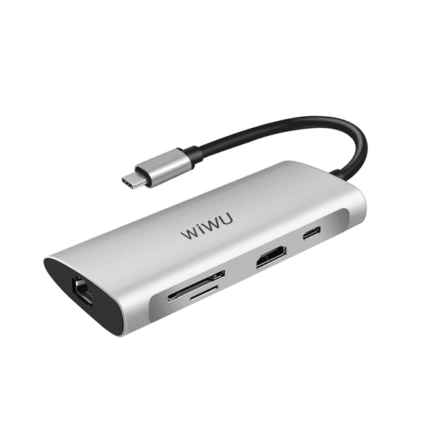כבל מתאם WIWU Alpha 831HRT 8in1 USB3.0*3+SD+TF+HDMI+RJ45+Type C