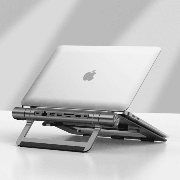 סטנד מתכת למחשב נייד + תחנת עגינה WIWU A821CH 8in1 USB-C*2+USB3.0*2+SD/TF+RJ45+HDMI 4K 30Hz