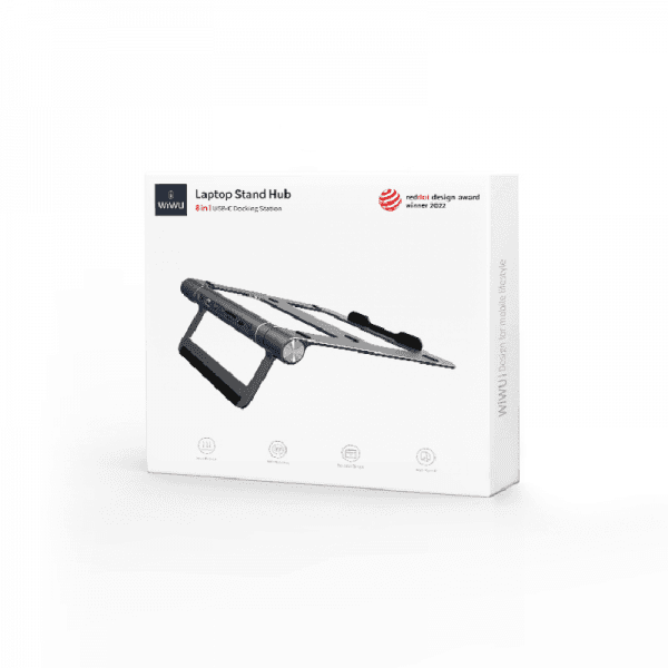 סטנד מתכת למחשב נייד + תחנת עגינה WIWU A821CH 8in1 USB-C*2+USB3.0*2+SD/TF+RJ45+HDMI 4K 30Hz