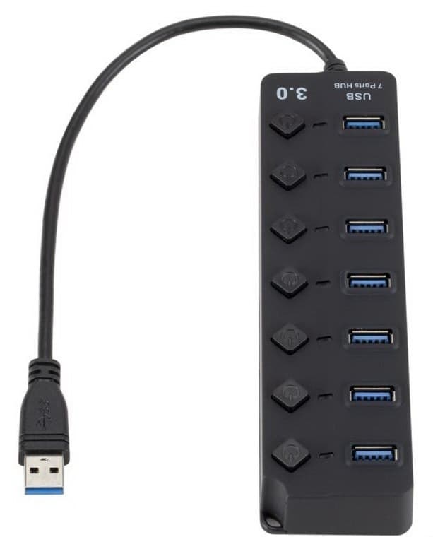 רכזת USB3.0 איכותית עם 7 פורטים + מפסק לכל יציאה + אופציה לחיבור ספק כוח Dagan CMP-USB3HUB5
