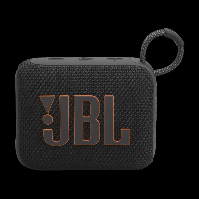 מונה ראשית של רמקול ה-JBL Go 4 בצבע שחור, מציג את הרמקול בזווית מקדימה.