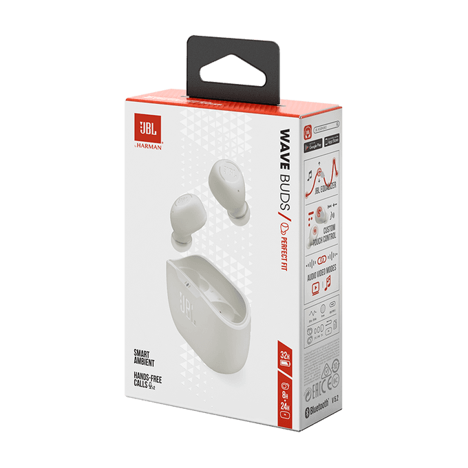 אוזניות אלחוטיות JBL Wave Buds TWS לבן