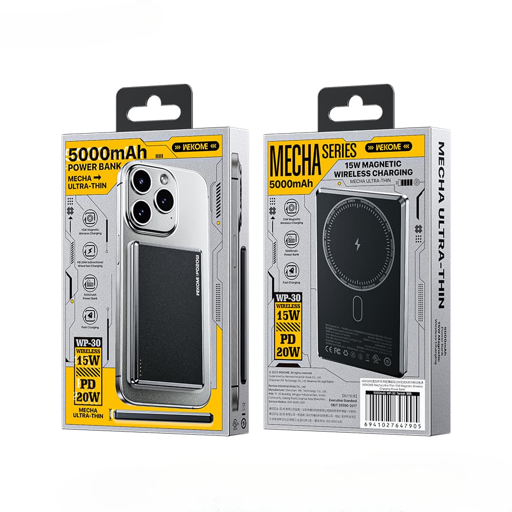 מטען נייד מגנטי לאייפון 5,000mAh 20W דק ומהיר במיוחד עם טעינה מהירה  WEKOME WP-30