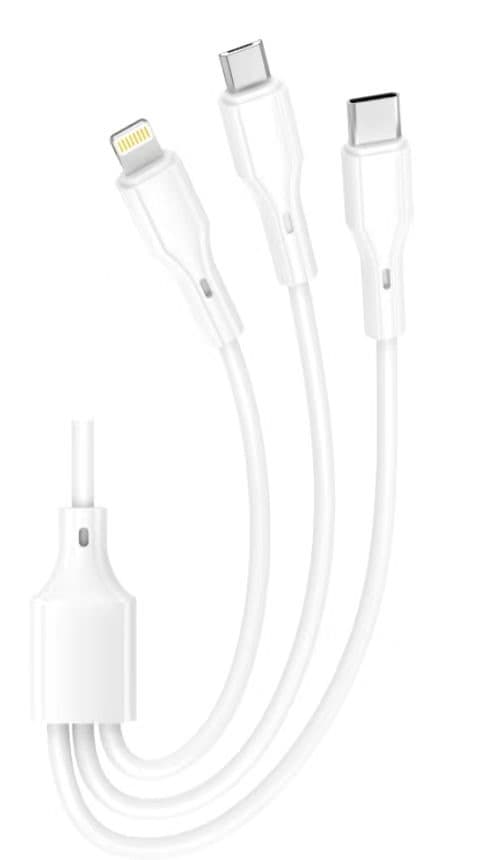 כבל טעינה 3 ב-1 משולב Cycle CY-3IN1 PLUS 2.4A (אייפון/אייפד, מיקרו, טייפ סי - Lightning, Micro, Type-C)