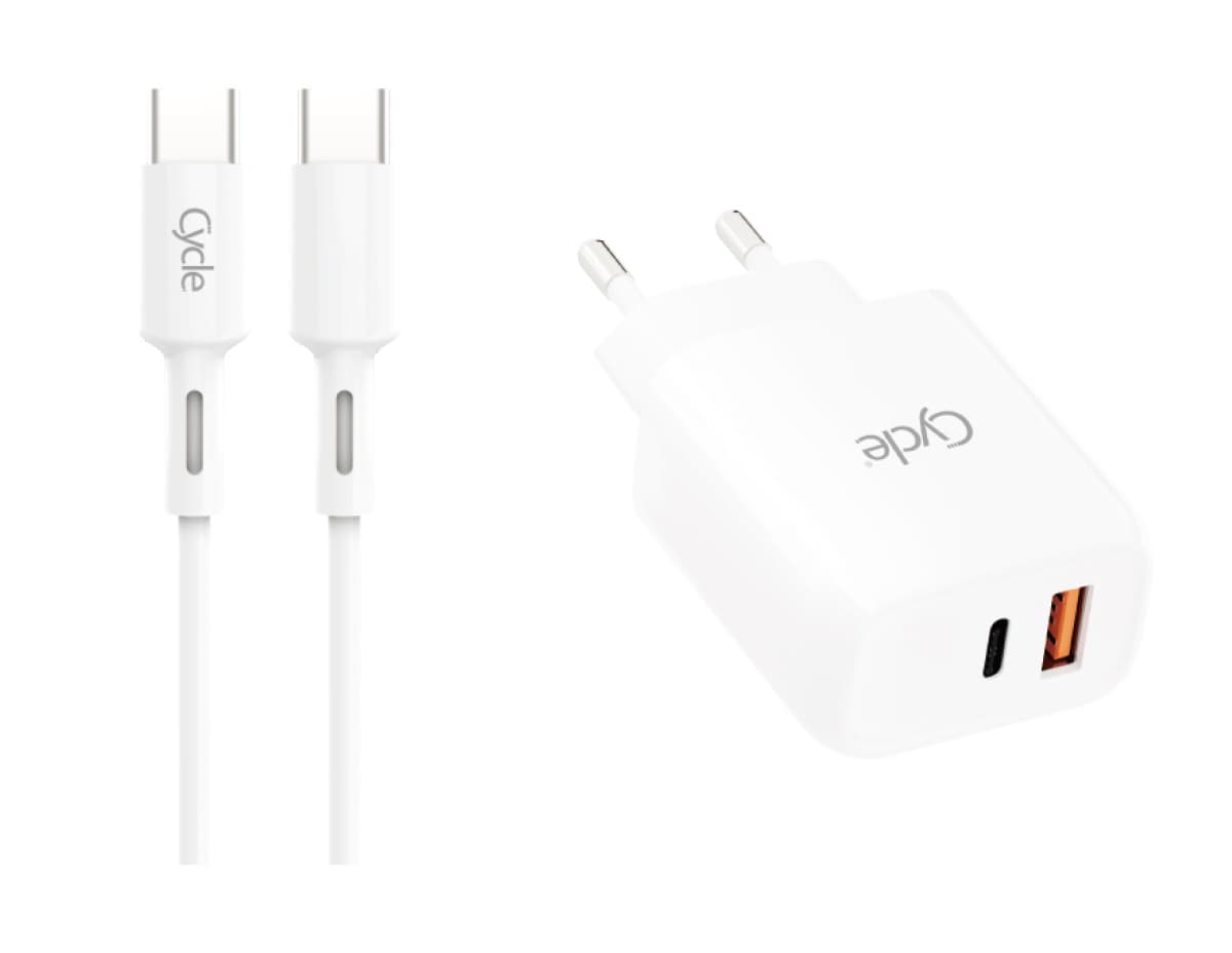 מטען קיר מהיר PD+QC 25w כולל כבל Cycle -Type-C