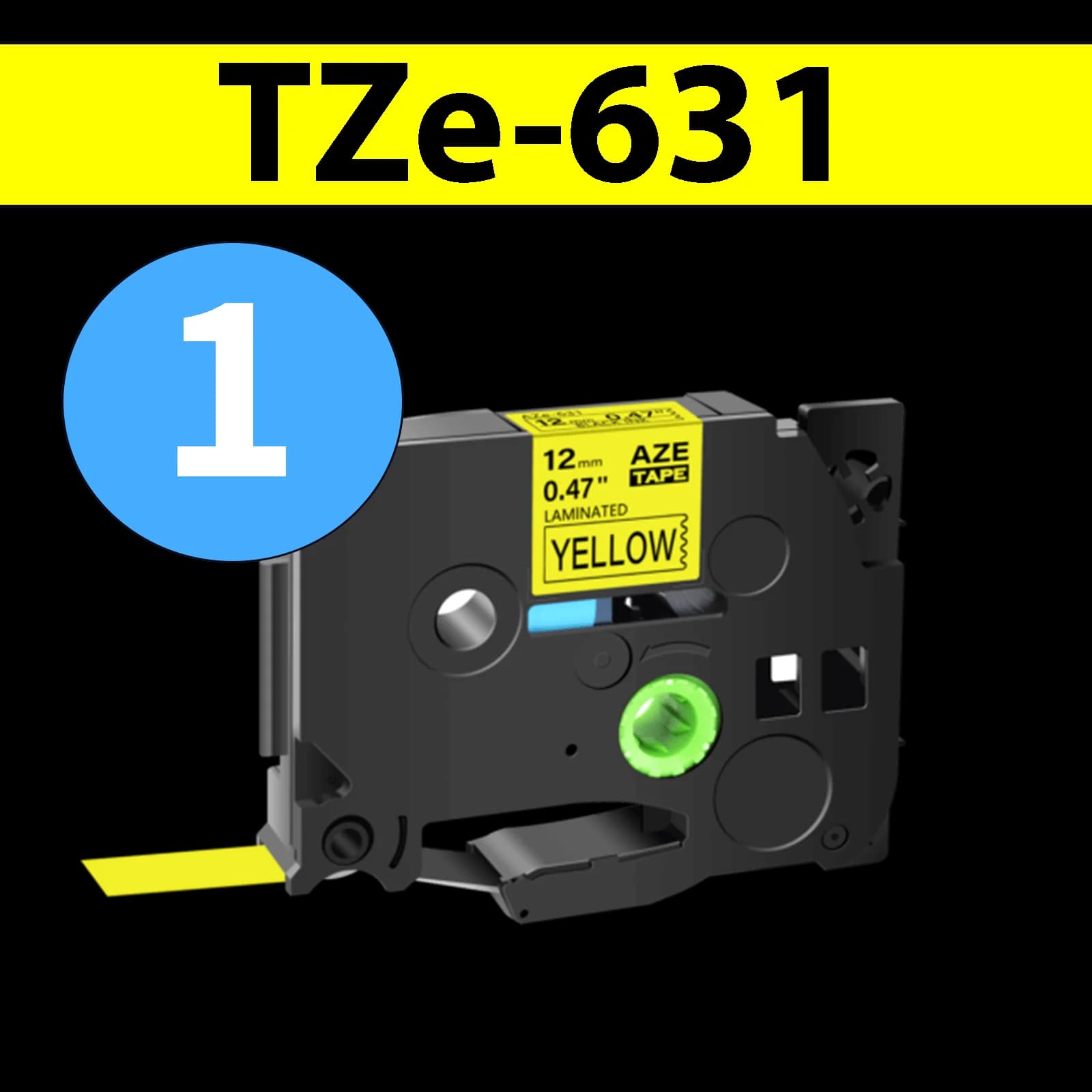 סרט מדבקה TZe-631 תואם פרימיום שחור על צהוב 12 מ״מ