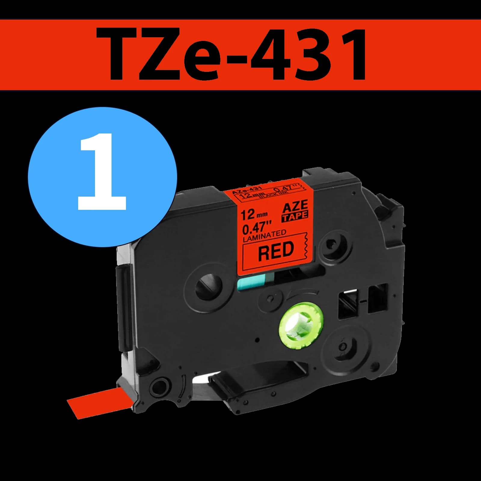 סרט מדבקה TZe-431 תואם פרימיום שחור על אדום 12 מ״מ