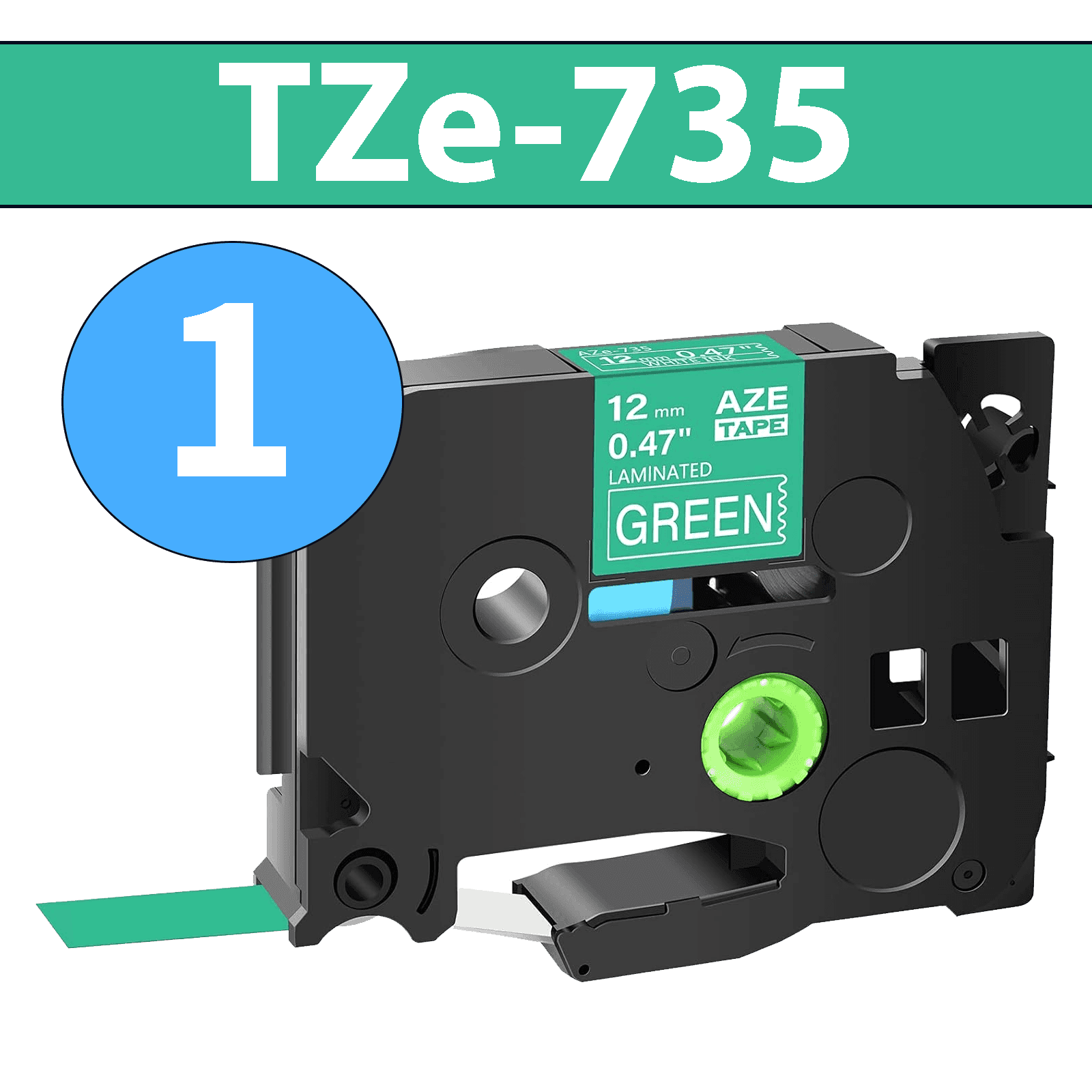 סרט מדבקה TZe-735 תואם פרימיום לבן על ירוק 12 מ״מ