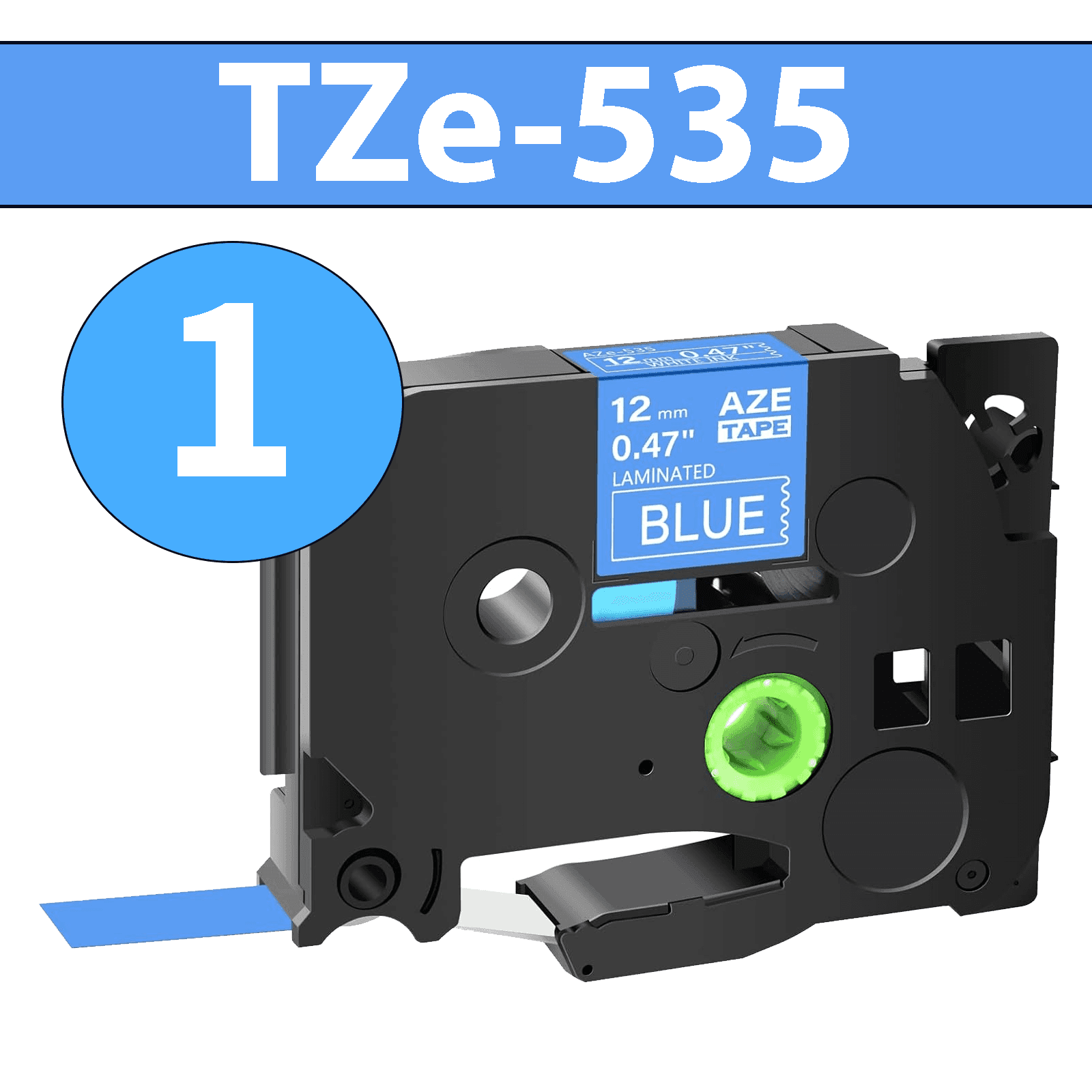 סרט מדבקה TZe-535 תואם פרימיום לבן על כחול 12 מ״מ
