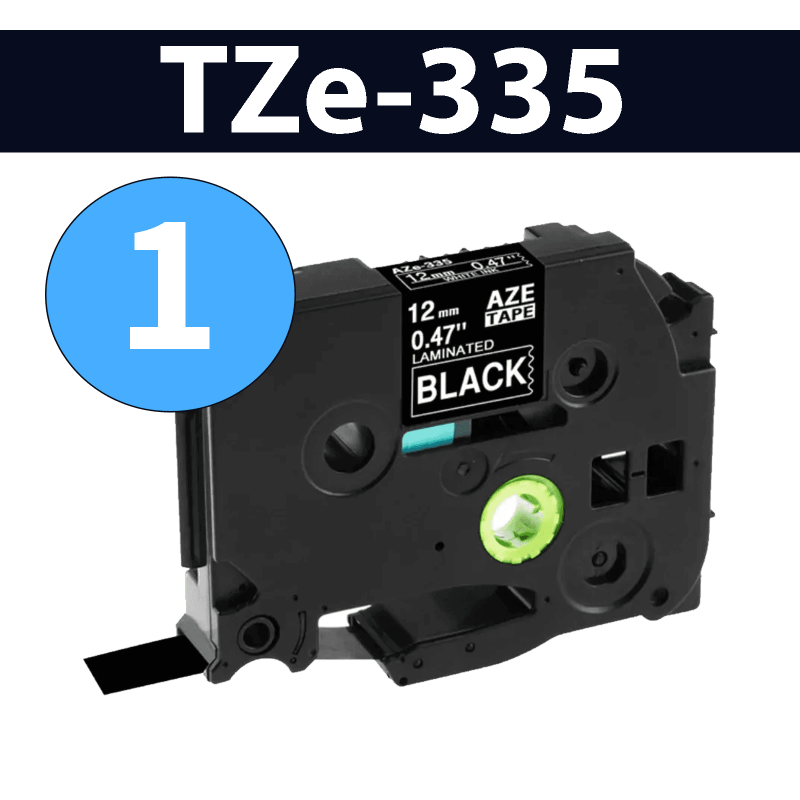 סרט מדבקה TZe-335 תואם פרימיום לבן על שחור 12 מ״מ