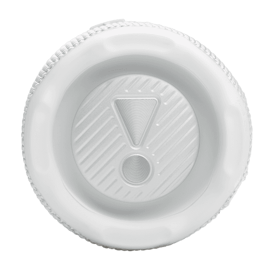 תקריב של JBL Flip 7 לבן עם טכנולוגיית AI Sound Boost