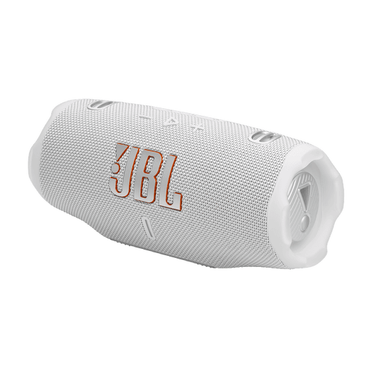 JBL Charge 6 לבן – צילום בזווית עליונה להצגת כפתורים