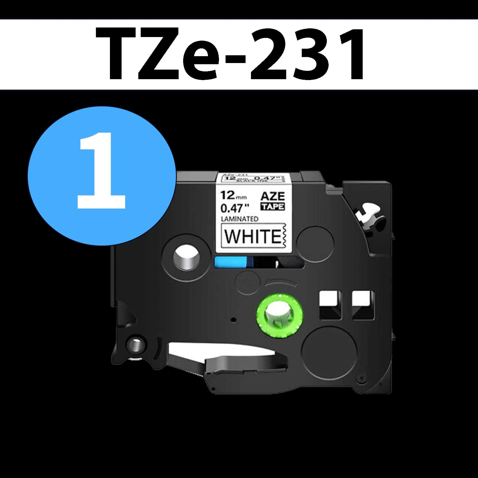 סרט מדבקה TZe-231 תואם פרימיום שחור על לבן 12 מ״מ